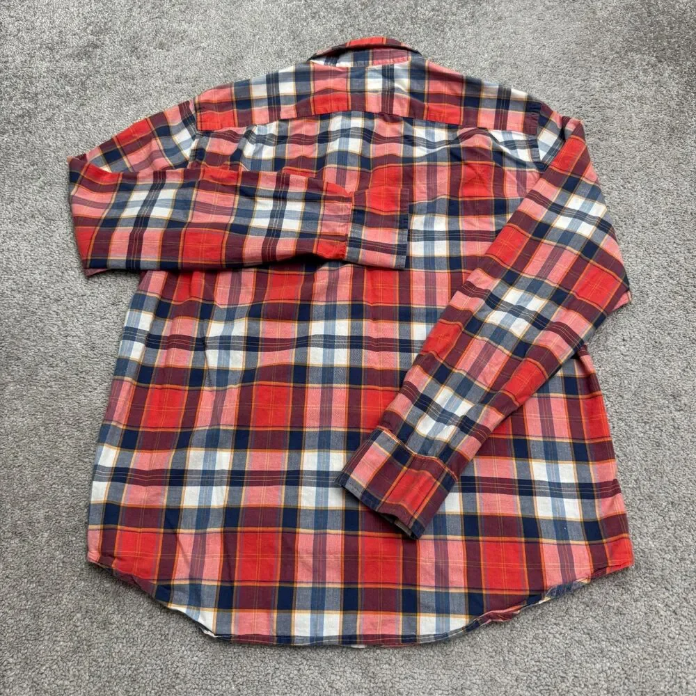 J.Crew Summer Plaid Cotton Long Sleeve Button Down Shirt Mens Medium Red Blue